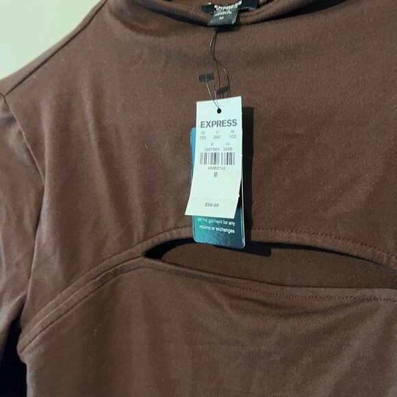 Express Body Contour Cozy Mock Neck Brown Cutout thong Bodysuit Size Medium NWT - Picture 5 of 6